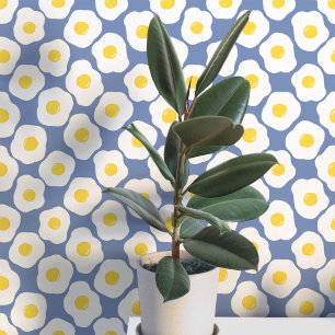 Papel Pintado Huevos Fritos Divertidos Patrón Azul