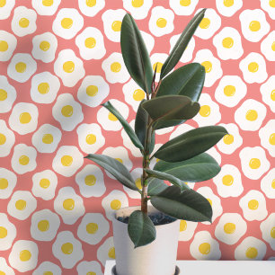 Papel Pintado Huevos Fritos Divertidos Patrón Coral Rosa