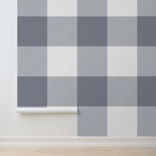 Papel Pintado Huge Plaid Búfalo Gris Plateado y Blanco