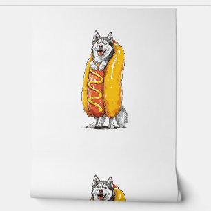 Papel Pintado Husky de perro caliente - Divertido disfraz de com