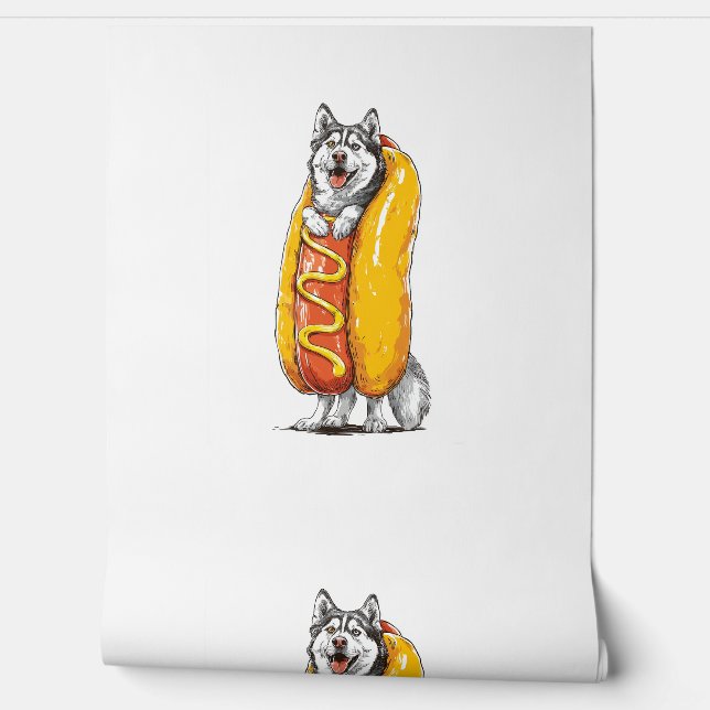 Papel Pintado Husky de perro caliente - Divertido disfraz de com (Desenrollar)