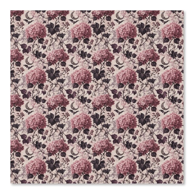 Papel Pintado Hydrangea Romántica Vamp Rosa Botánica Gótica (Anverso)