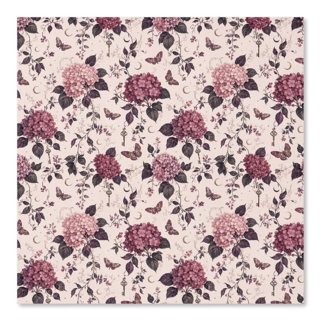 Papel Pintado Hydrangea Romántica Vamp Rosa Botánica Gótica (Anverso)