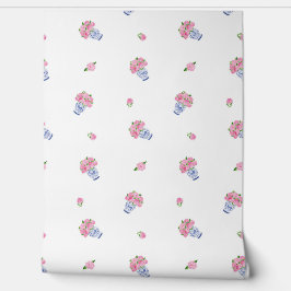 Papel Pintado Hydrangeas rosas en la serie azul Chinoiserie Vase