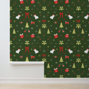 Papel Pintado Íconos de Navidades festivos sobre el verde