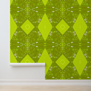 Papel Pintado Ilustracion Chintz Bohemio Aguacate de Oliva Verde