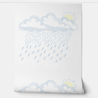 Papel Pintado Ilustración de arte lineal de lluvia y sol