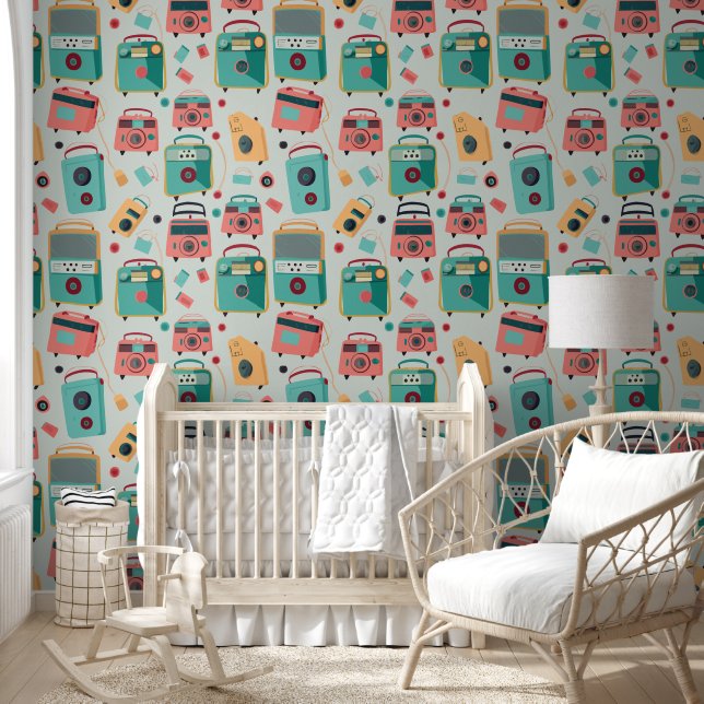 Papel Pintado Ilustracion de radio vintage (Niños)