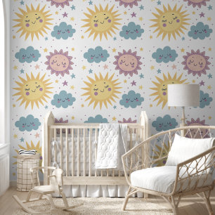 Papel Pintado Ilustracion de Sol, Nube y Estrellas Cutas - Nurse