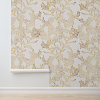 Papel Pintado Ilustracion tropical de línea dorada exótico.
