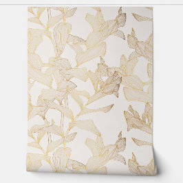 Papel Pintado Ilustracion tropical de línea dorada exótico.