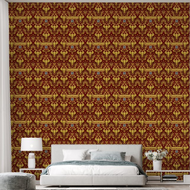 Papel Pintado Imperial Elephant: Deep Crimson & Metallic Gold Sa (Dormitorio)