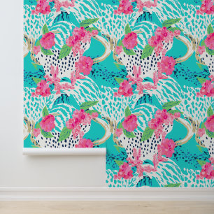 Papel Pintado Impresión animal pastel con flores
