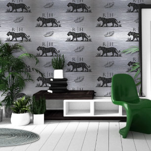Papel Pintado Impresión de animal plata negra