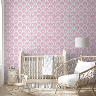Papel Pintado Impresión de Damasco Princesa Real Rosa y Blanco E