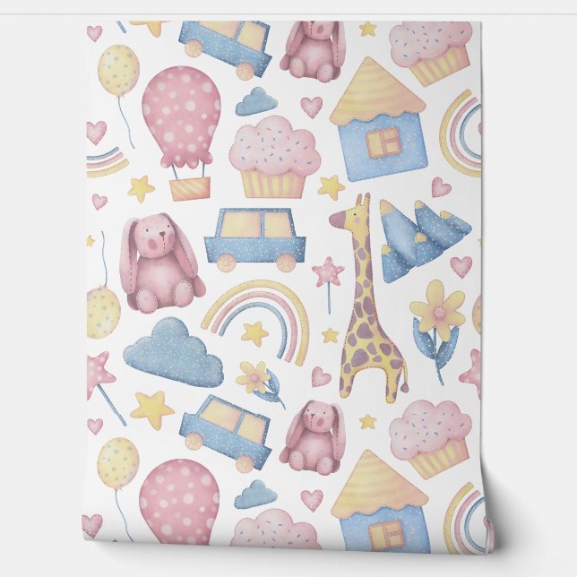 Papel Pintado Impresión de juguetes para bebés de guardería infa (Desenrollar)