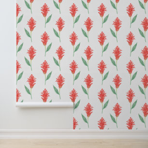 Papel Pintado Impresión de la flor de jengibre rojo tropical