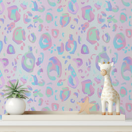Papel Pintado Impresión de leopardo holográfico rosado moderno