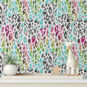 Papel Pintado Impresión de leopardo tropical moderna y colorida