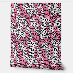 Papel Pintado Impresión de patrón de cráneo gótico rosado