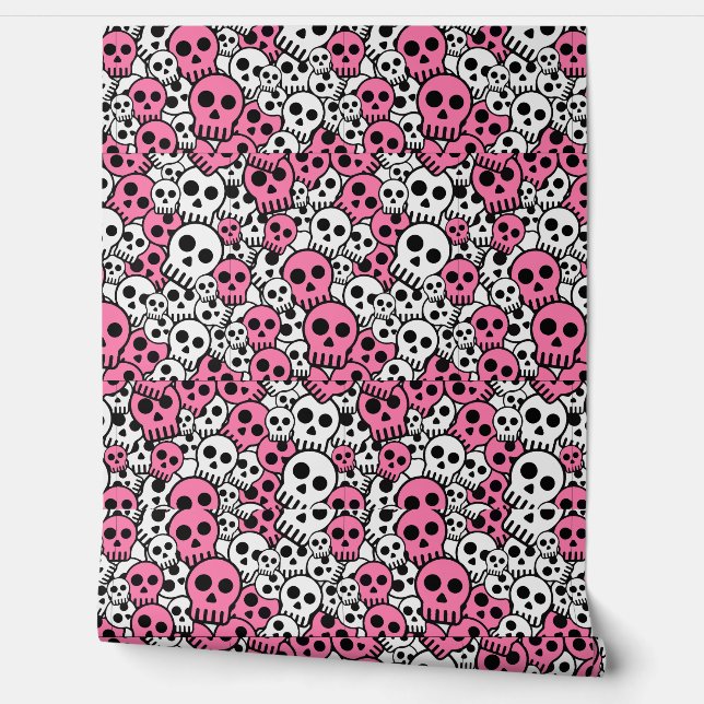 Papel Pintado Impresión de patrón de cráneo gótico rosado (Desenrollar)