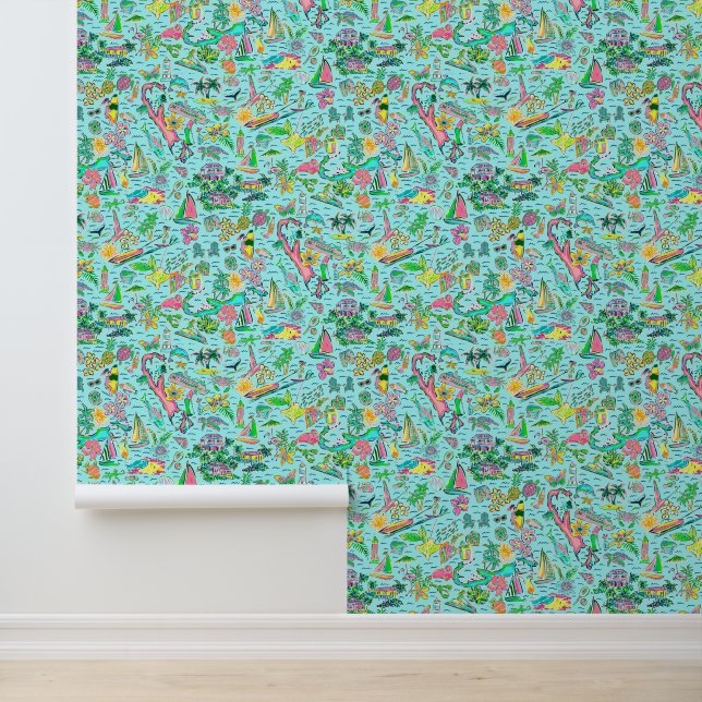 Papel Pintado Impresión de Preppy Palm Beach Aqua Bermuda (Solicitud)