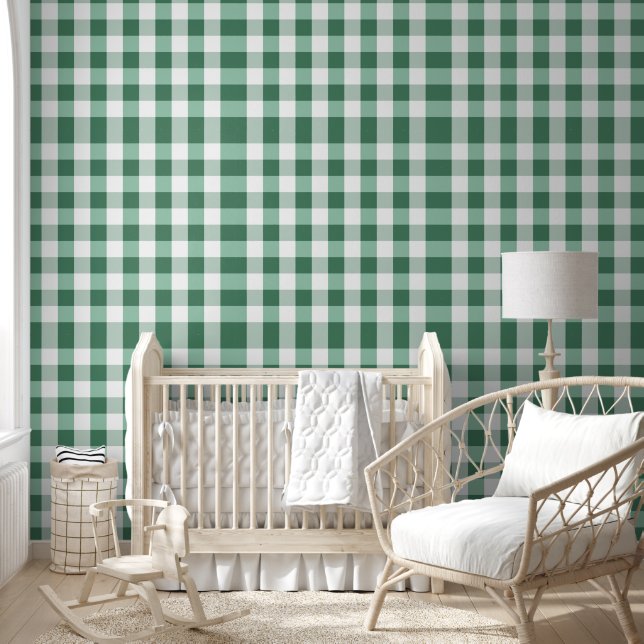 Papel Pintado Impresión de tablero de Gingham verde Minty Checke (Niños)