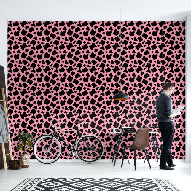 Papel Pintado Impresión de vaca rosa negra Kitschy (Sala de estar)