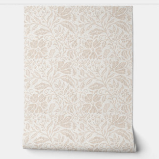 Papel Pintado Impresión en bloque de beige neutro floral sobre b