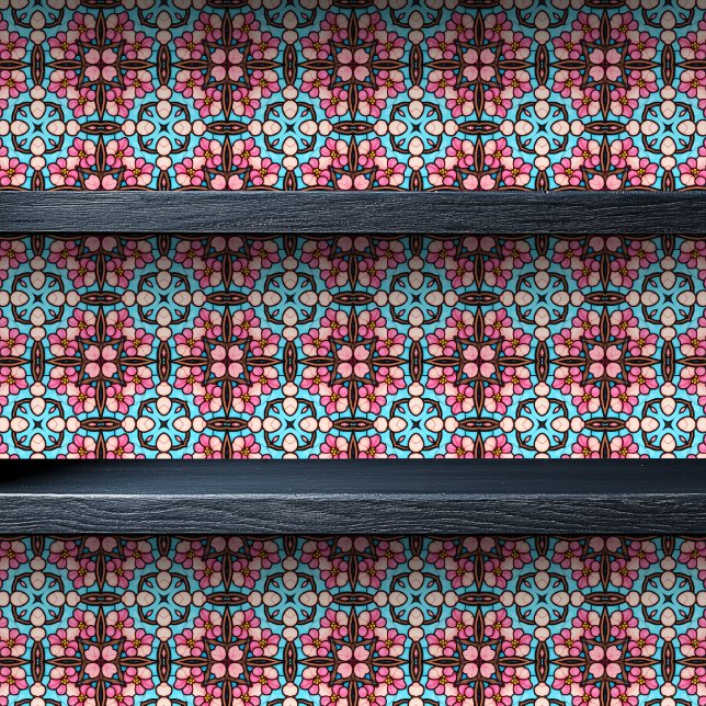 Papel Pintado Impresión Geométrica Pequeña De Vidrio Manchado (Stained Glass Delicate Geometric Small Print Wallpaper on a shelf.)