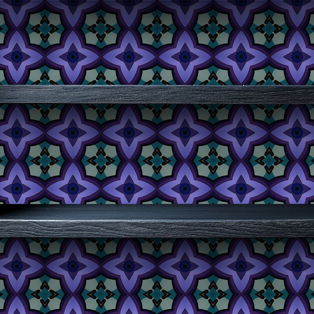 Papel Pintado Impresión pequeña de cruz de vidrio manchado (Stained Glass Cross Small Print Wallpaper on a shelf)