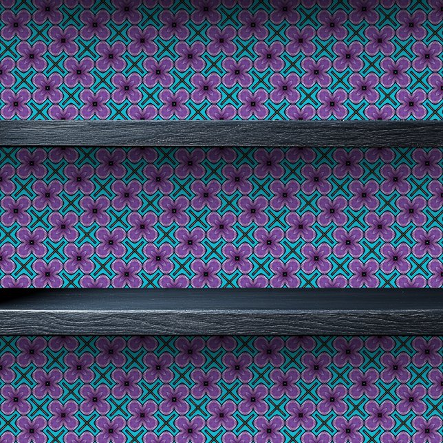 Papel Pintado Impresión pequeña de flores púrpura de vidrio manc (Stained Glass Purple Flowers Small Print Wallpaper on Shelf)