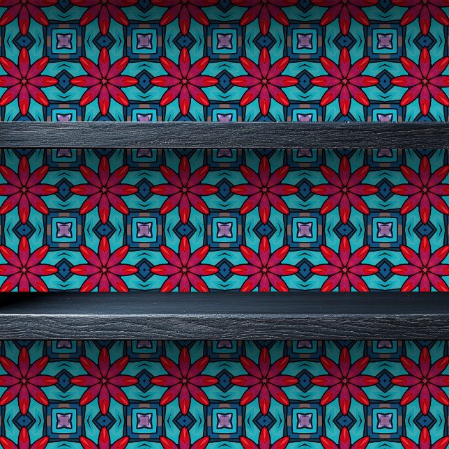 Papel Pintado Impresión pequeña de las flores de vidrio manchado (Stained Glass Flowers Small Print Wallpaper on Shelf)