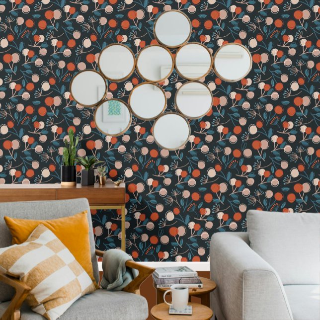 Papel Pintado Impresionante patrón de follaje azul (Stunning Blue Foliage Pattern Wallpaper from Ricaso. A gorgeous blue and terracotta design)