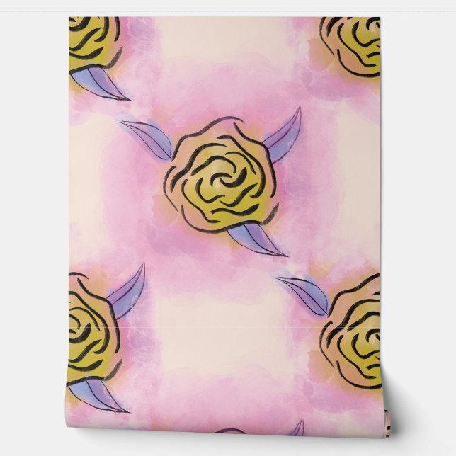 Papel Pintado Impresiones de bloques florales de Rosa pastel - a (Desenrollar)