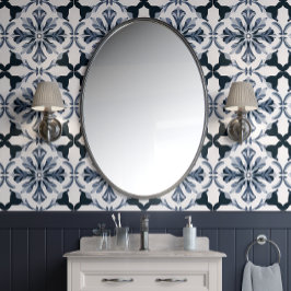 Papel Pintado Indigo Floral Elegancia Naval y País Gris Francés