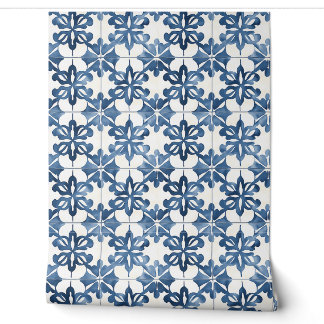 Papel Pintado Indigo Floral Medley Petite - Azul y Crema