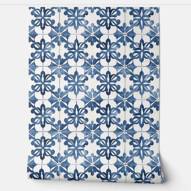 Papel Pintado Indigo Floral Medley Petite - Azul y Crema (Desenrollar)