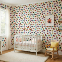 Papel pintado infantil con patrón de mariquita col