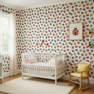 Papel pintado infantil con patrón de mariquita col