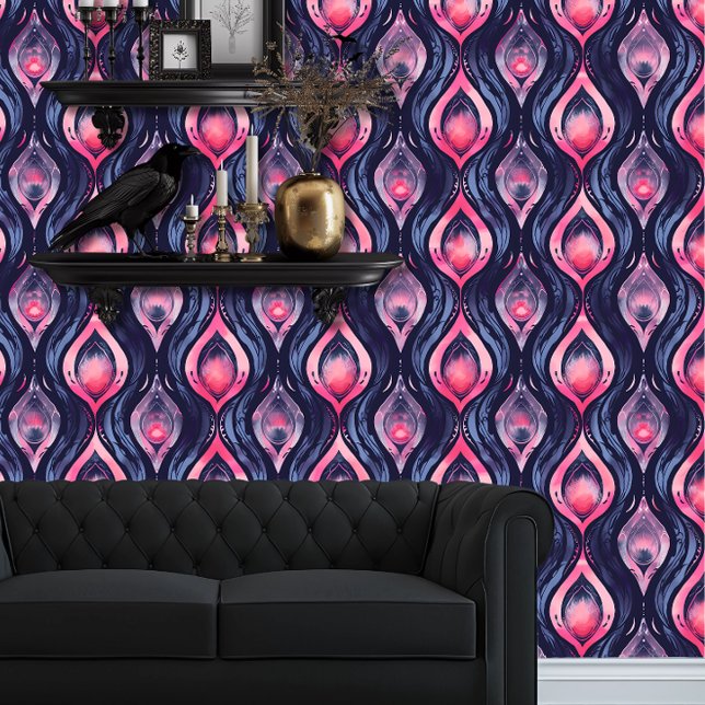 Papel Pintado Inspiración de Whimsigoth Ombre Jewel Peacock (Whimsigoth Ombre Jewel Peacock Inspired Wallpaper behind a black couch.)