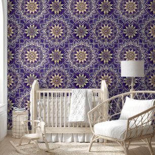 Papel Pintado Intricate Purple and Gold Mandala Repeating