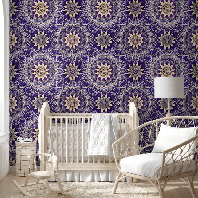 Papel Pintado Intricate Purple and Gold Mandala Repeating (Niños)