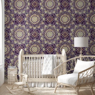 Papel Pintado Intricate Royal Purple and Gold Mandala Pattern