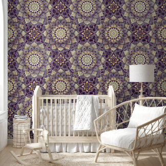 Papel Pintado Intricate Royal Purple and Gold Mandala Pattern