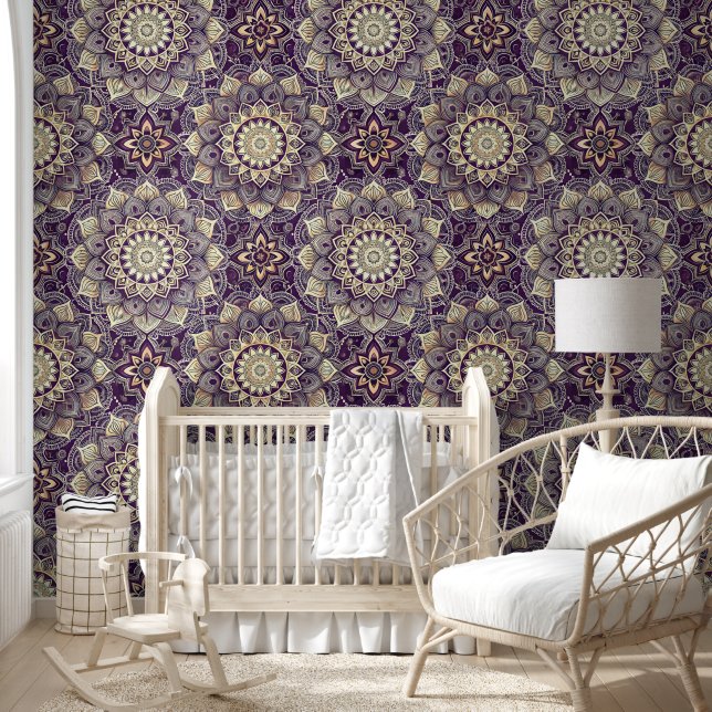 Papel Pintado Intricate Royal Purple and Gold Mandala Pattern (Niños)
