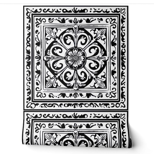 Papel Pintado Intrincado negro y blanco (Desenrollar)