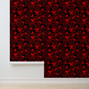 Papel Pintado Jacquard Red y Black Raven Victorian Gótico