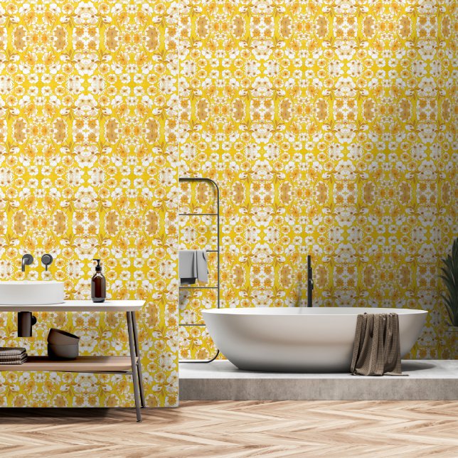 Papel Pintado Jardín Botánico Mazipoodles - Amarillo mariposo (Baño)