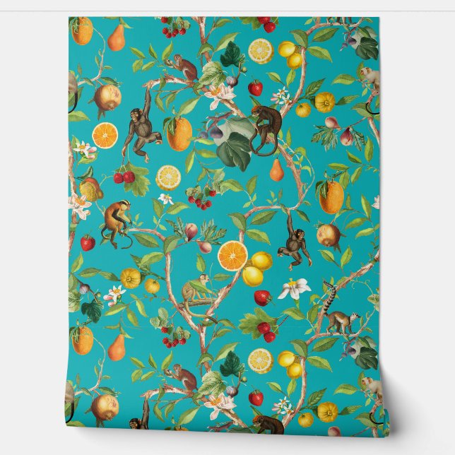 Papel Pintado Jardín Chinoiserie de la fruta de los monos de la  (Desenrollar)